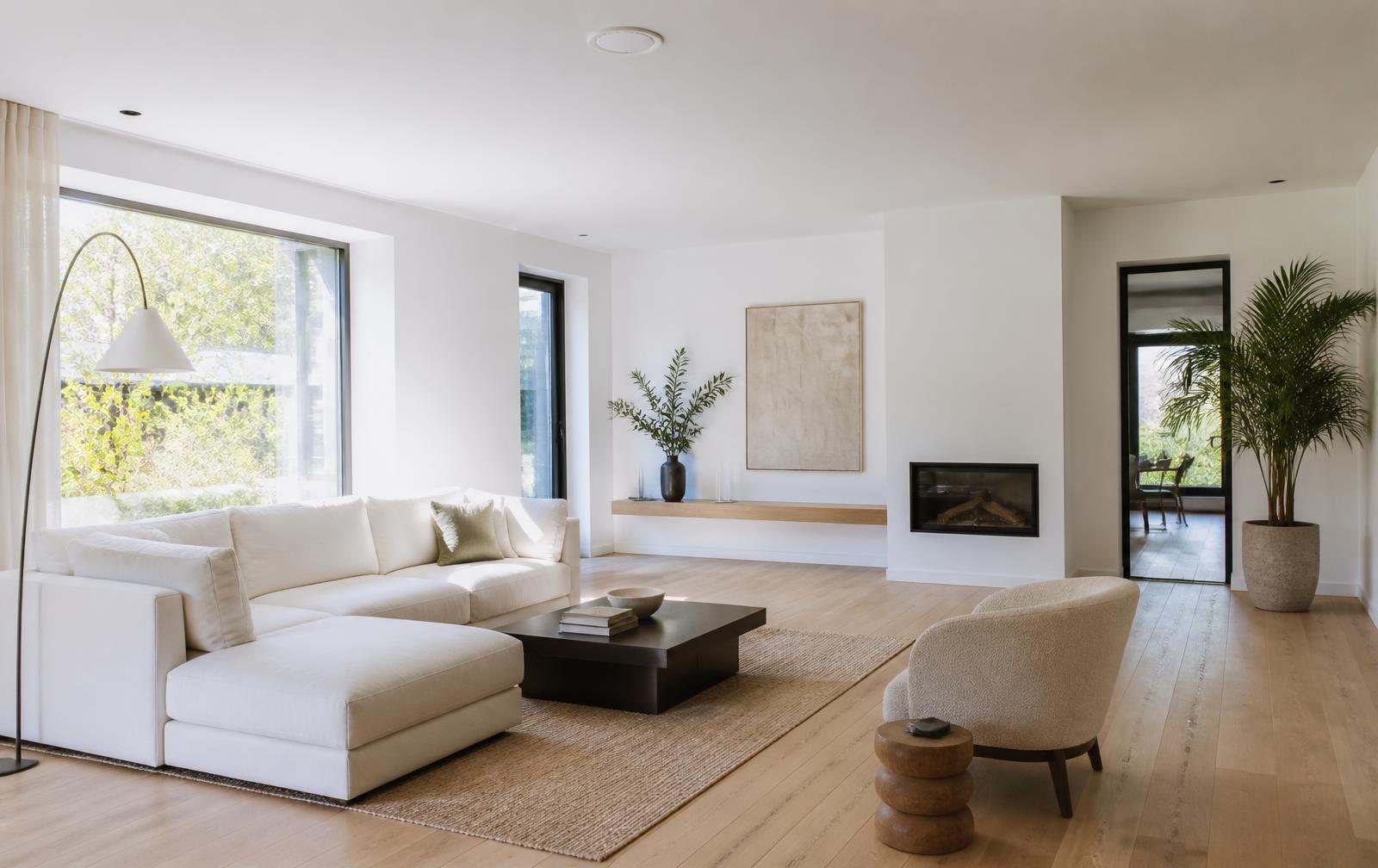 Licht, modern interieur met een rustige, comfortabele en gezonde binnenlucht